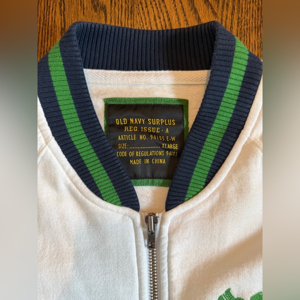 Old Navy surplus y2k varsity sweatshirt jacket white green XL - Picture 5 of 5